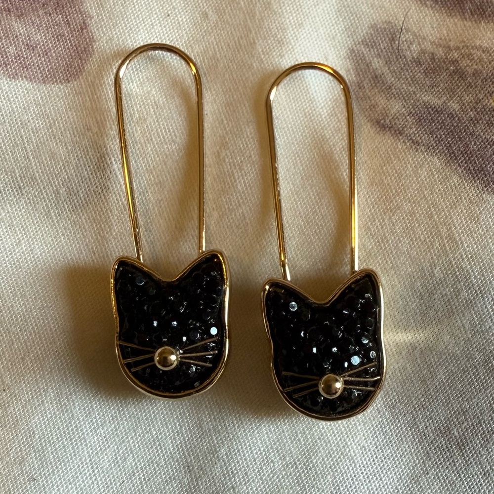 Black Cat Earrings with Gold Accents